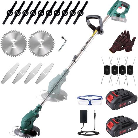 Debroussailleuse Electrique sans Fil, 650W Rotofil Batterie, avec 2 Batteries 20V 1.5Ah et 20 Lames 4 Types, Coupe Bordure sans Fil avec Batterie pour tondre Le Jardin et la pelouse (1/5)