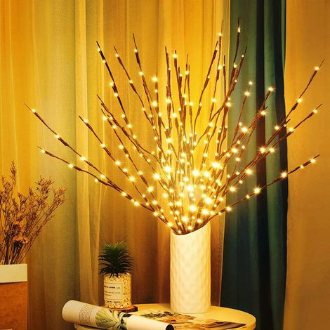 Lot de 3 guirlandes lumineuses LED blanc chaud en forme de branches d'arbre, 60 LED au total, pour décorer un vase ou une chambre. (1/5)