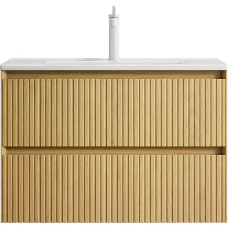 Mobile bagno sospeso 75 cm con lavabo ceramico bianco e 2 cassetti (1/5)