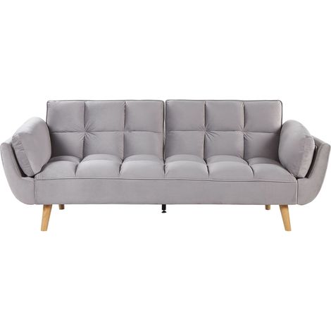 Canapé Lit Clic Clac Convertible 3 Places en Velours Gris Clair avec Pieds en Bois Idéal pour Salon ou Chambre d'Amis Style Rétro Scandinave (1/5)