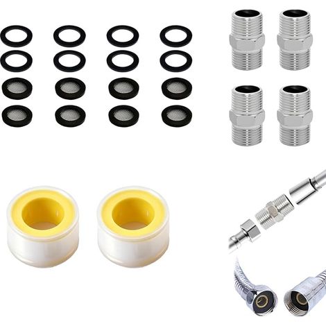 Raccords d'Extension 1/2 Pouce en Acier Inoxydable, Lot de 4 Mamelons Doubles Filetage Externe avec Joints, Ruban d'Étanchéité pour Flexible de Douche, Robinet et Tuyau (1/5)