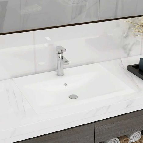 Lavabo Lave-Mains Évier avec trou de robinet Blanc mat 60x46 cm Céramique (1/5)