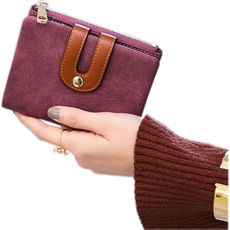 Mini porte-monnaie zippé RFID pour femmes en cuir à deux volets (violet)