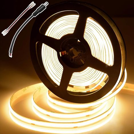 Ruban LED COB 5m, 480 LEDs/m, 9w/m, 2700K Bande LED Uniforme avec Connecteur, Largeur 8mm, CRI 90+, Ruban LED Blanc Chaud pour Chambre Coucher, Cuisine, Miroir, Armoire (sans Alimentation) (1/5)