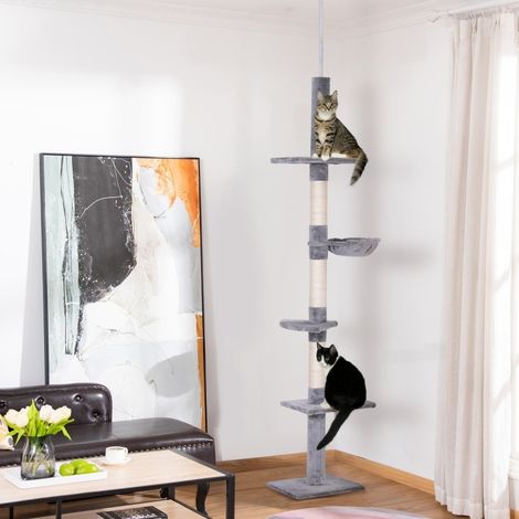 Árbol para gatos de pared regulable 230-260 cm, 5 niveles, gris DESVIAE (1/5)
