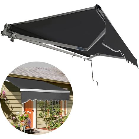 SWANEW Tenda da sole Tenda retrattile a comando manuale in alluminio+poliestere con manovella Rivestimento in PA per terrazza/tetto Grigio 300x250cm (1/5)