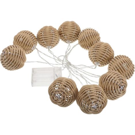 Guirlande lumineuse à boules imitation rotin : lampes à piles avec 10 ampoules LED, guirlande lumineuse connectable pour terrasse, maison, jardin, cour, style cottagecore (1/3)