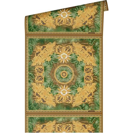 Papier peint baroque jungle vert et or Tapisserie imprimé léopard tigre marron Papier peint luxe à ornements idéal couloir (1/5)