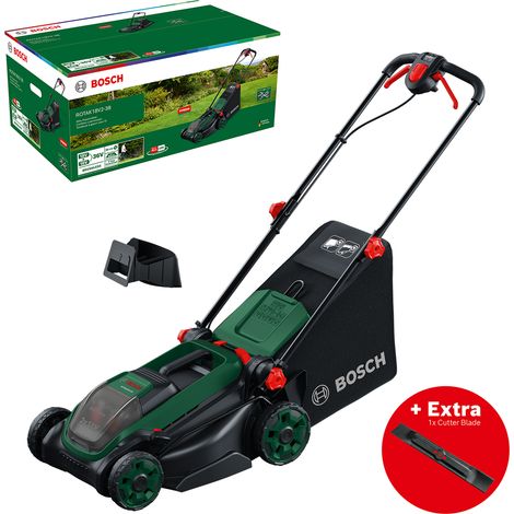 Bosch Akku-Rasenmäher Rotak 18V2-38 (ohne Akku, Schnittbreite: 38 cm, Schnitthöhe: 30-75 mm, 40 l Stoff-Grasfangkorb, Mulchstopfen, zusätzliches Ersatzmesser) (1/5)