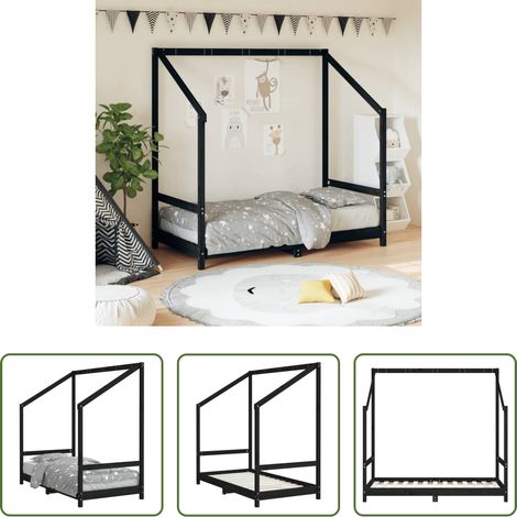 vidaXL Kieferbett - Kinderbett Schwarz 80x160 cm Massivholz Kiefer (1/5)