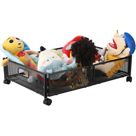 Range de rangement sous lit pliable avec roues, Métal, Noir, Taille 60x40x16cm, Charge robuste, Roues pivotantes 60°, Assemblage 1 minute (1/5)