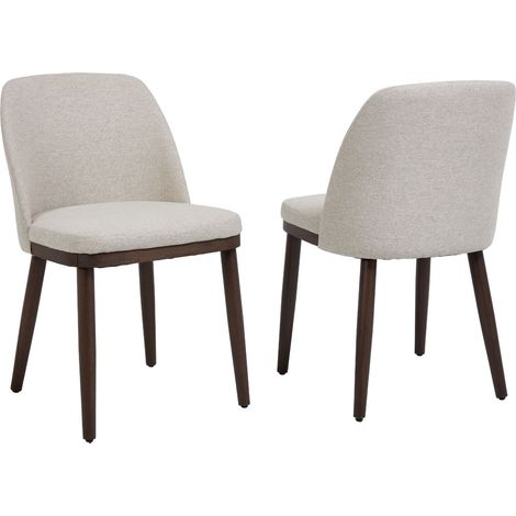 Wahson Sillas de comedor Juego de 2, Silla de comedor de lino con patas de madera, Silla tapizada de estilo contemporáneo con respaldo, Beige