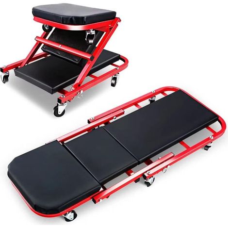 Carrello Sotto Auto 2 in 1 Sgabello da Officina Lettino Riparazioni max 150 kg (1/4)