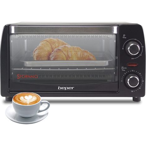 Beper 90.882 – Fornetto Elettrico 12L, Elementi Riscaldanti al Quarzo, Temperatura Regolabile fino a 230°C, Timer Regolabile fino a 30 Minuti, Autospegnimenti, Nero, 35.5 x 28 x 19.4 cm