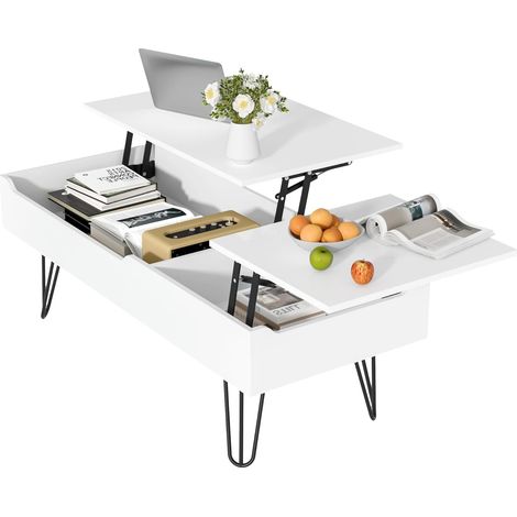 Mutital Höhenverstellbarer Couchtisch 120x50 cm – Rechteckiger Wohnzimmertisch mit Doppelplatte und großem Stauraum – MDF & Metall – Einfache Montage (1/5)