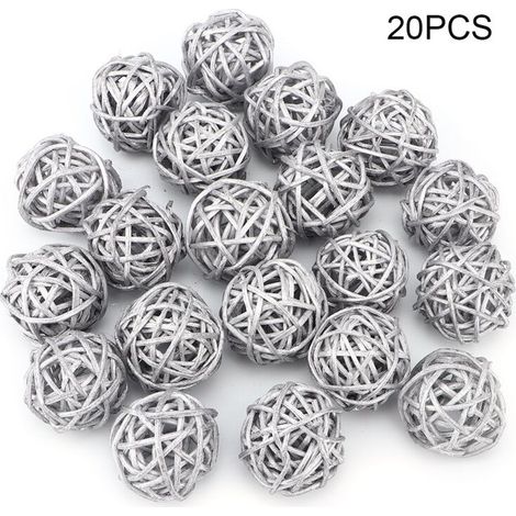 20-piece rattan balls, for garden, wedding party, Christmas decoration (silver) (1/5)