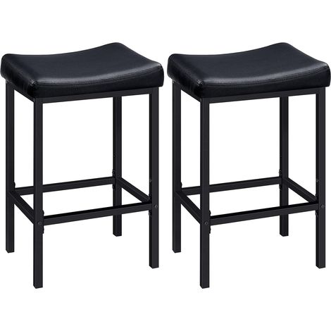 Tabourets de Bar, Lot de 2, Chaises de Cuisine, siège incurvé en PU, rembourrure de 4 cm, Cadre métallique, 63 cm de Haut, pour Cuisine, Salon, café, Noir (1/5)