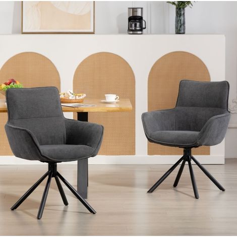 Juego de 2 sillas de comedor giratorias de metal, tapizadas, gris oscuro, con reposabrazos,67×64×87cm (1/5)