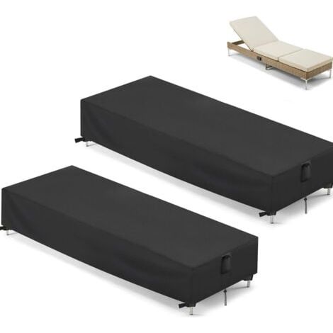 2PCS Housse pour Transat Jardin Housse de Chaise Longue de Jardin Housse de Protection Transat Bain de Soleil Extérieur Anti UV Housse de protection pour Chaise Longue( 210 x 75 x 30 cm) (1/5)