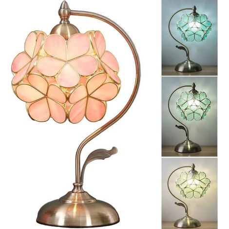 Lampe de table de style Tiffany avec fleurs en verre et base en laiton – Lampe de bureau élégante (1/5)