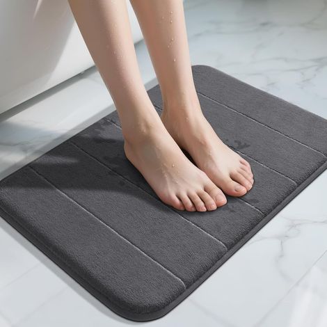 Tapis de Bain Antidérapant en Mousse Mémoire de Forme, Ultra Absorbant, Doux et Lavable(Gris foncé) (1/5)