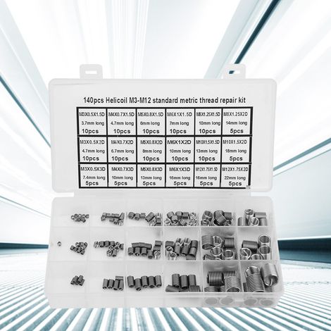 140 inserts filetés en acier inoxydable pour la réparation de filetages M3-M12 avec boîte (1/5)