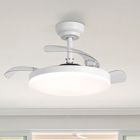 Parrot Uncle 106 cm LED Deckenventilator mit Licht, ausziehbare transparente Flügel, leiser DC-Motor, Sommer-/Winter-Funktion, 6 Geschwindigkeiten, Fernbedienung, Weiß