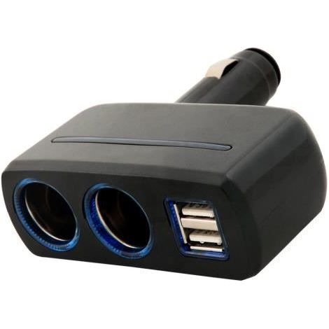 Chargeur allume-cigare - Tera - USB double 3,1A - Design 90° - Avec lumière LED - Universel (1/4)