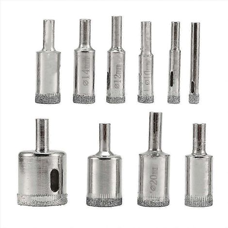 Coffret de 10 forets diamantés, scie cloche diamantée, forets à verre compatibles avec les carreaux de céramique, la porcelaine et le marbre. RK (1/5)