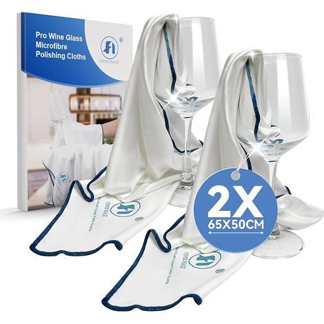 Chiffons Pro pour Verre en Microfibre x2, Nettoyage sans Traces pour Vitres,Verres, Extrêmement Absorbant, Grands Chiffons de Polissage Non Pelucheux (Blanc, 65 x 50cm 2pcs) (1/5)