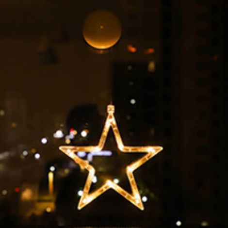 Guirlande Lumineuse Fenêtre - Silhouette Noël LED Étoile Arbre Cloche - À Fixer sur Vitre avec Ventouse - Alimentation Piles AAA - Blanc Chaud - 20 LED - 1 Pièce