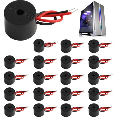 Pack de 20 Buzzers Électroniques Sonores,3-12V Buzzer sonore 85dB, Idéal pour Jouets et Appareils Électroniques, Buzzer Alarme Distance,Longueur de Câble 60mm, Matériau ABS Noir,Durable et Écologique (1/5)