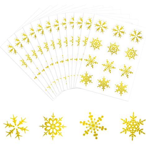 Feuilles Noel Autocollant Flocon Neige Autocollants Noël Rondes Ahésives Stickers pour Vacances Décorations 12 Or (1/3)
