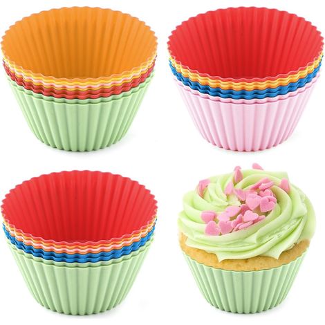 (24 PCS) Muffins Silicone, Moules à Cupcakes et Muffins, Moule Muffin Air Fryer, Moules Silicone pour Cupcakes Gâteaux Crèmes et Puddings (1/5)