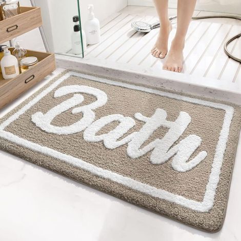 Tapis de Bain Antidérapant,Tapis Salle de Bain Moelleux en Microfibre,Tapis de Douche Absorbant l'eau, Lavable en Machine,50 x 80cm - Beige (1/4)