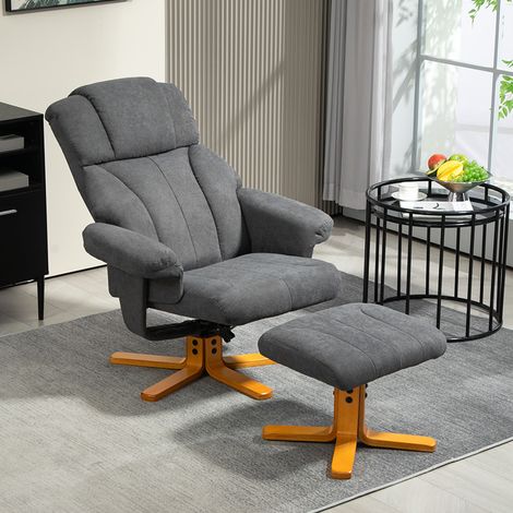 Poltrona relax con poggiapiedi, schienale reclinabile, seduta imbottita, 79x80x104 cm, grigio scuro (1/5)
