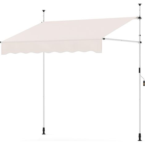 Tenda da sole retrattile manuale 200 x 210-300 cm, senza fori, parasole da esterno regolabile con manovella, per patio, bianco (1/5)