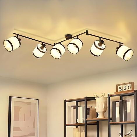 GBLY Deckenstrahler 6-flammig Deckenlampe Schwarz Deckenleuchte E14 Retro Deckenspots Stoff Wohnzimmer schwenkbar 350° für Schlafzimmer Küche Lernzimmer Büro Ohne Leuchtmittel