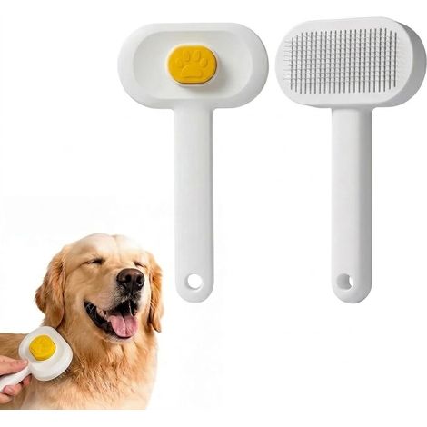 Brosse Chien et Chat pour Toilettage, Étrille de Déshabillage pour sous-Poil et Poils Morts, Peigne Démêloir pour Animaux à Poils Longs et Courts, Jaune et Blanc (1/5)