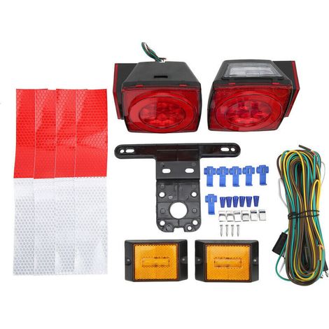 Jeffergarden Kit de feux de remorque à LED 12 V, feu arrière carré rouge scellé haute luminosité, adapté aux camions et bateaux de 80 pouces de large