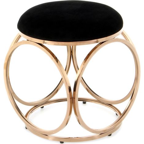 Pouf Whitney 325 in velluto nero e acciaio oro rosa (1/3)