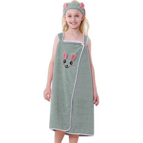 Peignoir enfant fille avec capuche absorbante sept à douze ans serviette de bain pour piscine et plage (1/5)