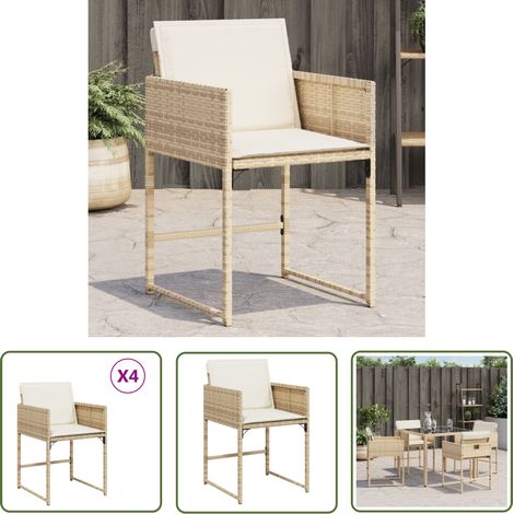 The Living Store Chaises de jardin avec coussins lot de 4 beige résine tressée - Chaise De Jardin - Fauteuil De Jardin - Mobilier De Jardin - Résine Tressée - Rotin Synthétique (1/5)