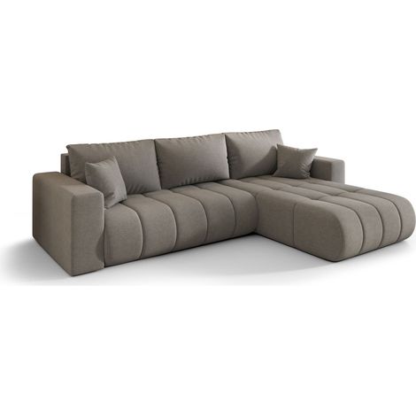 Canapé d’angle velours chenille convertible avec coffre ORIA angle droit-Marron foncé-angle droit (1/5)