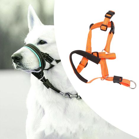 Muselière réglable pour chien, anti-aboiements et anti-morsures, corde de muselière en nylon, masque respirant pour chien, orange, taille L. (1/5)