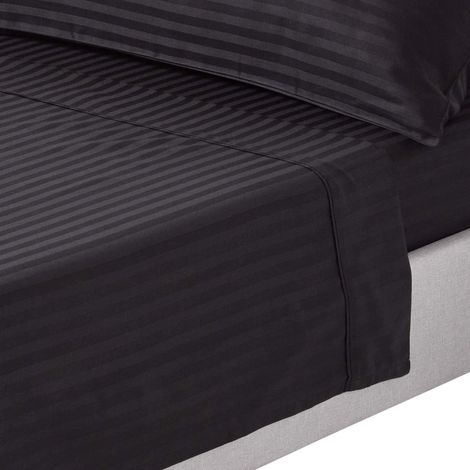 HOMESCAPES Black Egyptian Cotton Satin Stripe Flat Sheet 330 Thread Count, King - Black