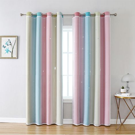 Rideaux à étoiles, rideaux occultants à étoiles pour chambre d'enfant, chambre de fille, salon, rideaux à étoiles colorés double couche, 1 panneau (53 (1/5)