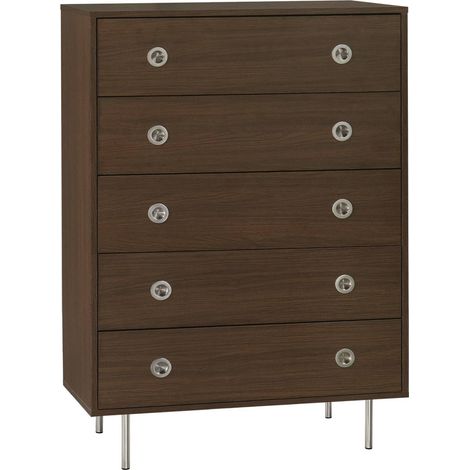 Vintage chest of drawers with wood decor and stainless steel, 5 drawers walnut 80x40x118 cm - Shelby