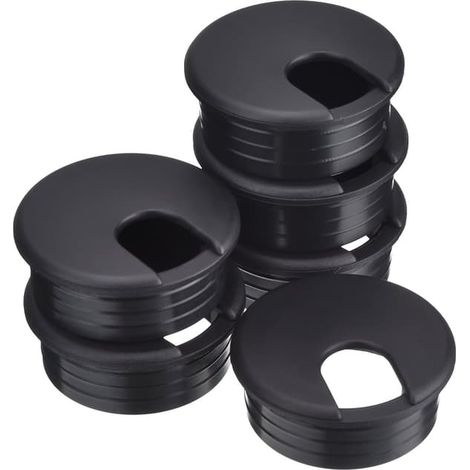 Passe-câbles noirs de 45 mm pour bureau, passe-câbles en plastique pour ordinateur PC, cache-trous pour câbles (6 pièces) (1/5)