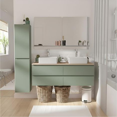 Sorrento 120 cm Wand-Doppelwaschtisch mit Hochschrank